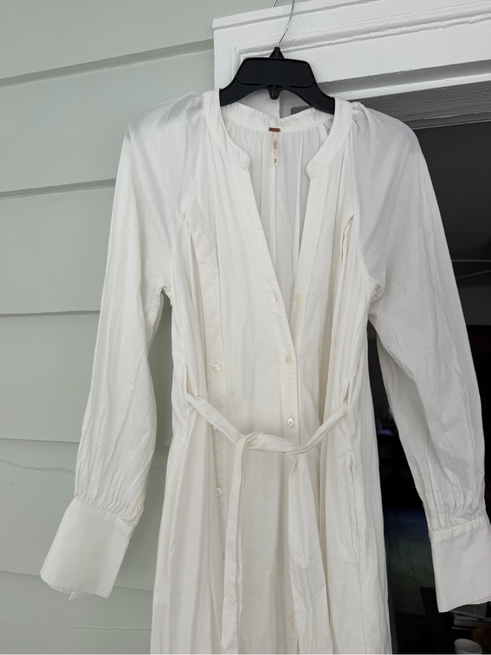 Free People White Button-Front Tie-Waist Maxi Dress